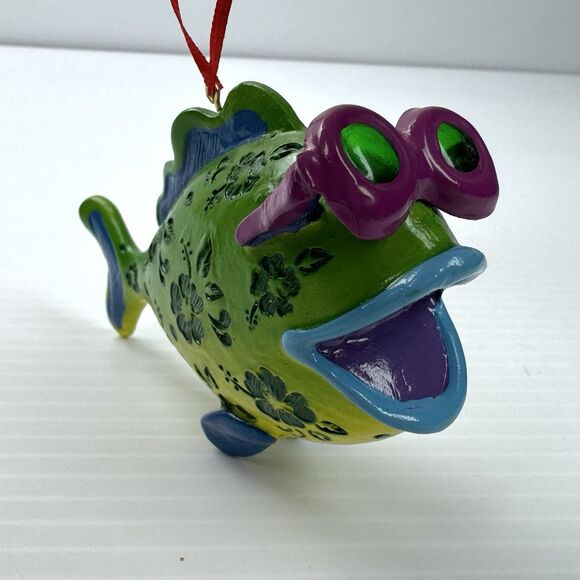 Fish in Sunglasses Christmas Ornament Tropical Beach Fun Glazed Hibiscus - Picture 7 of 9